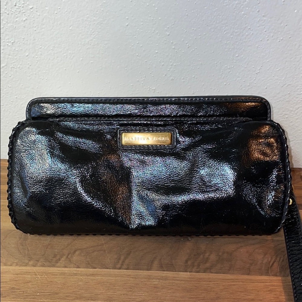 Isabella Fiore Black Patent Leather Wristlet Clutch